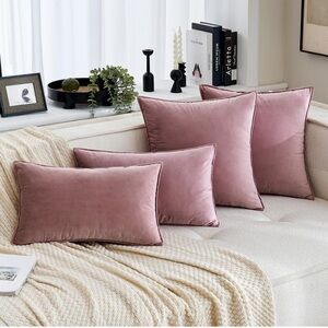 🆕 2 Dusty Pink VELVET Accent Pillow Covers Luxury High End Hotel Vibes 20” x 20”